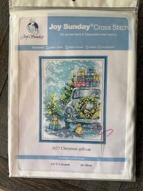 Christmas Gift Car Joy Sunday Pre-Printed Cross Stitch Kit 11ct Aida - NEW